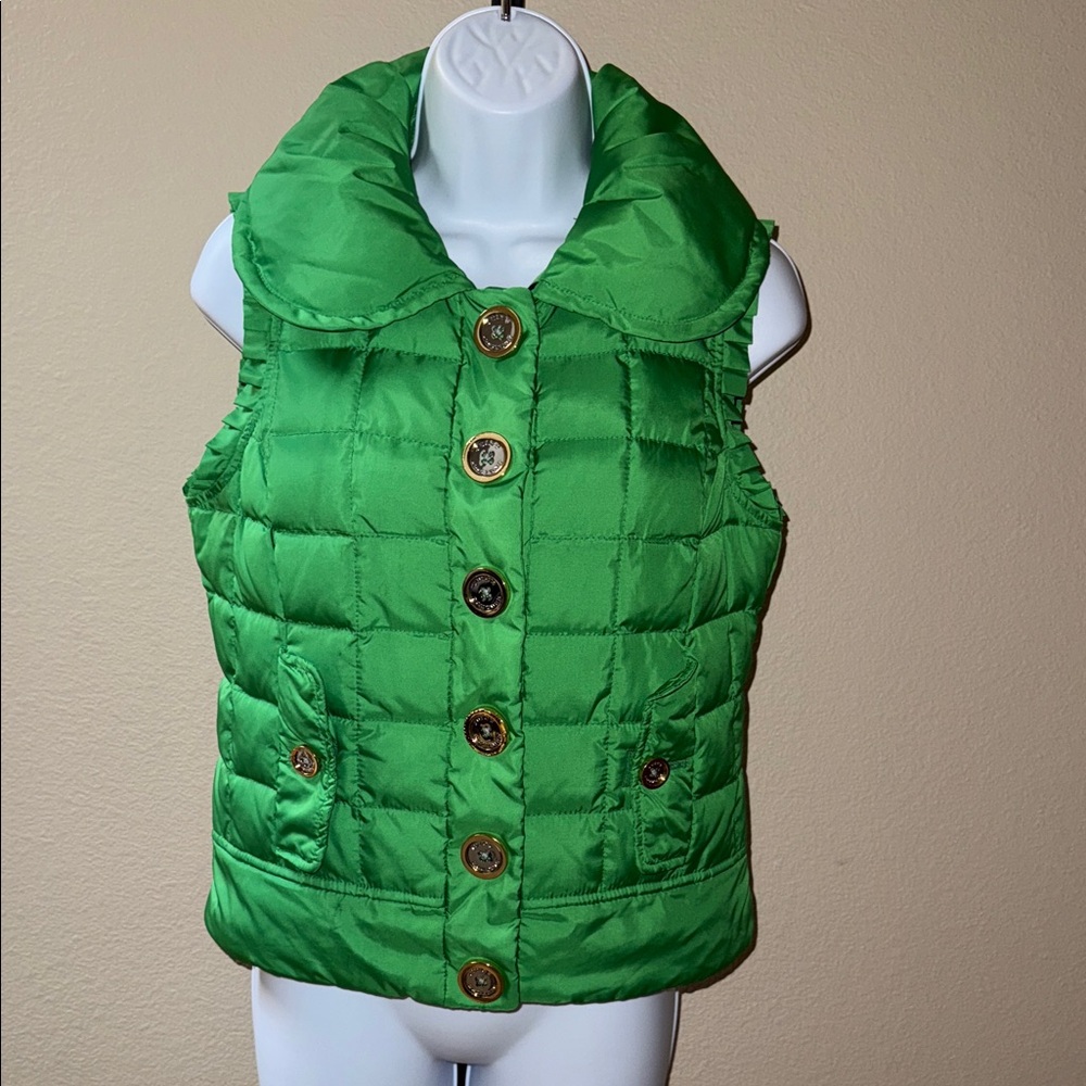 Vintage Y2K Juicy Couture Women’s Green Apple Down Filled Puffer Vest Size P